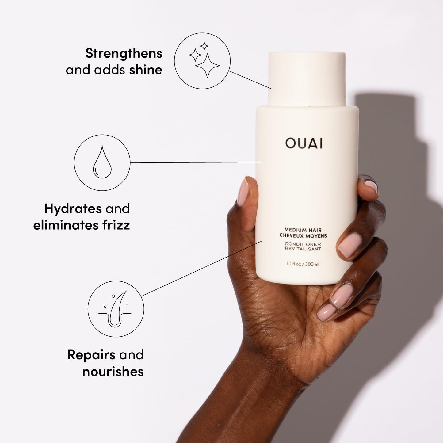 OUAI Medium Hair Shampoo and Conditioner Set - Sulfate-Free Shampoo and Conditioner for Women & Men - Made with Keratin, Shea Butter & Avocado Oil - Free of Parabens & Phthalates (10 Fl Oz) - Maple Wellness Supplements