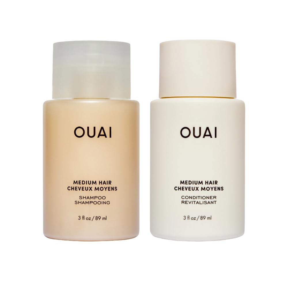 OUAI Medium Hair Shampoo & Conditioner Set, Travel Size - Hydrating Shampoo & Conditioner - With Coconut Oil, Babassu, Kumquat Extract & Keratin - Sulfate, Paraben & Phthalate Free (3 Oz) - Maple Wellness Supplements