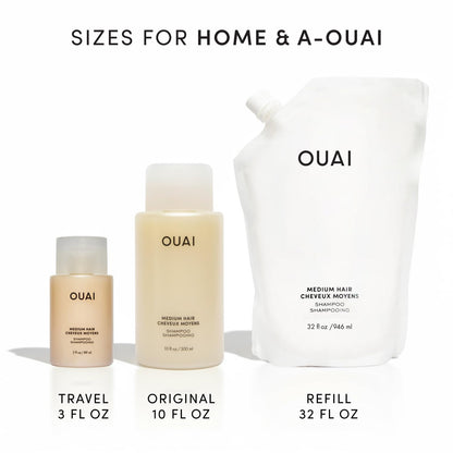 OUAI Medium Shampoo Refill - Hydrating Shampoo with Coconut Oil, Babassu, Kumquat Extract and Keratin - Strengthens, Nourishes and Adds Shine - Paraben, Phthalate and Sulfate Free Hair Care (32 Fl Oz) - Maple Wellness Supplements