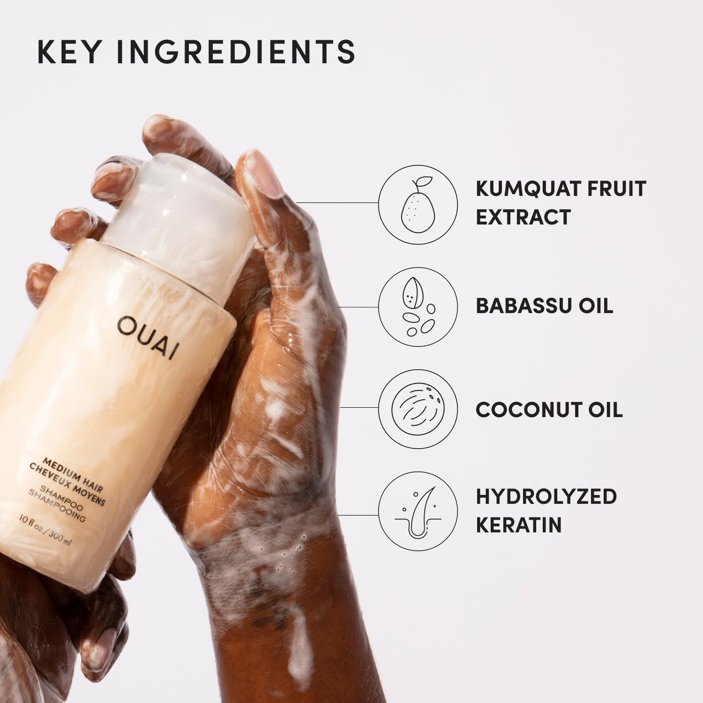 OUAI Medium Shampoo Refill - Hydrating Shampoo with Coconut Oil, Babassu, Kumquat Extract and Keratin - Strengthens, Nourishes and Adds Shine - Paraben, Phthalate and Sulfate Free Hair Care (32 Fl Oz) - Maple Wellness Supplements
