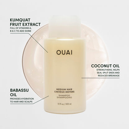 OUAI Medium Shampoo Travel Size - Hydrating Shampoo with Coconut Oil, Babassu, Kumquat Extract & Keratin - Strengthens, Nourishes & Adds Shine - Paraben & Sulfate Free Hair Care Products (3 Oz) - Maple Wellness Supplements