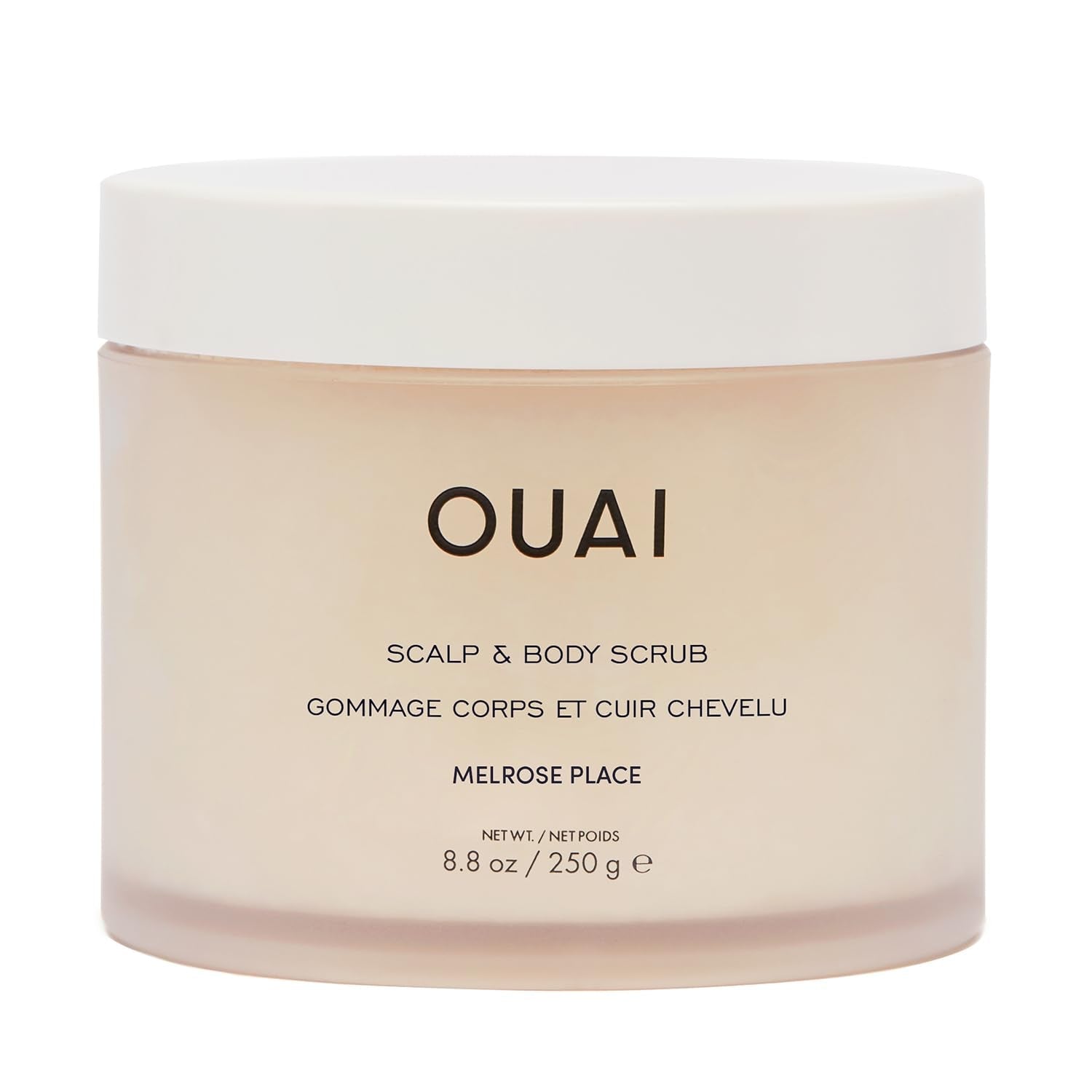 OUAI Scalp & Body Scrub, Melrose Place - Exfoliating Body Scrub with Sugar & Coconut Oil Blend for Smooth, Moisturized Skin - Gentle Scalp Exfoliator for Removing Product Build Up (8.8 Oz) - Maple Wellness Supplements