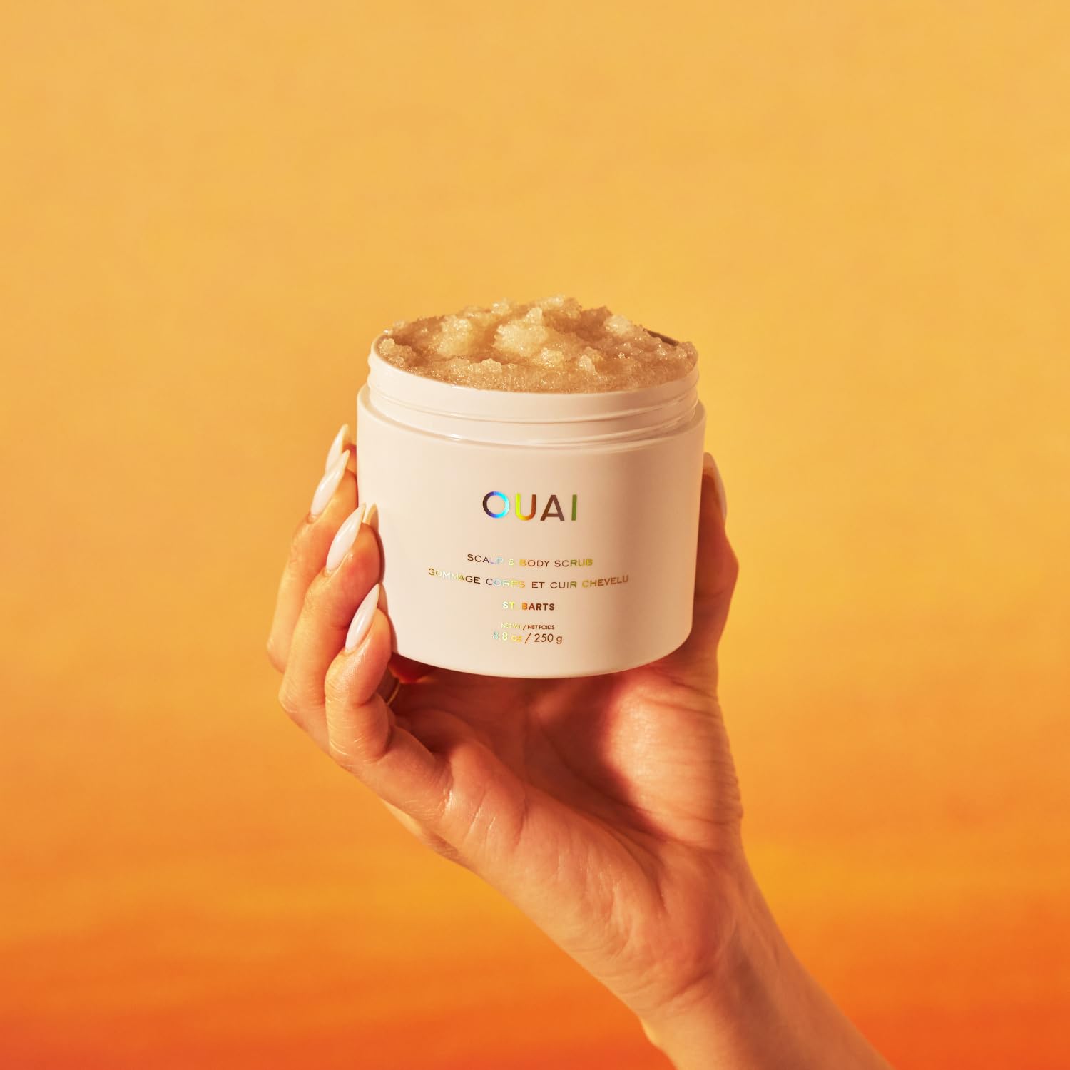 OUAI Scalp & Body Scrub, St. Barts - Exfoliating Body Scrub with Sugar & Coconut Oil Blend for Smooth, Moisturized Skin - Gentle Scalp Exfoliator for Removing Product Build Up (8.8 Oz) - Maple Wellness Supplements