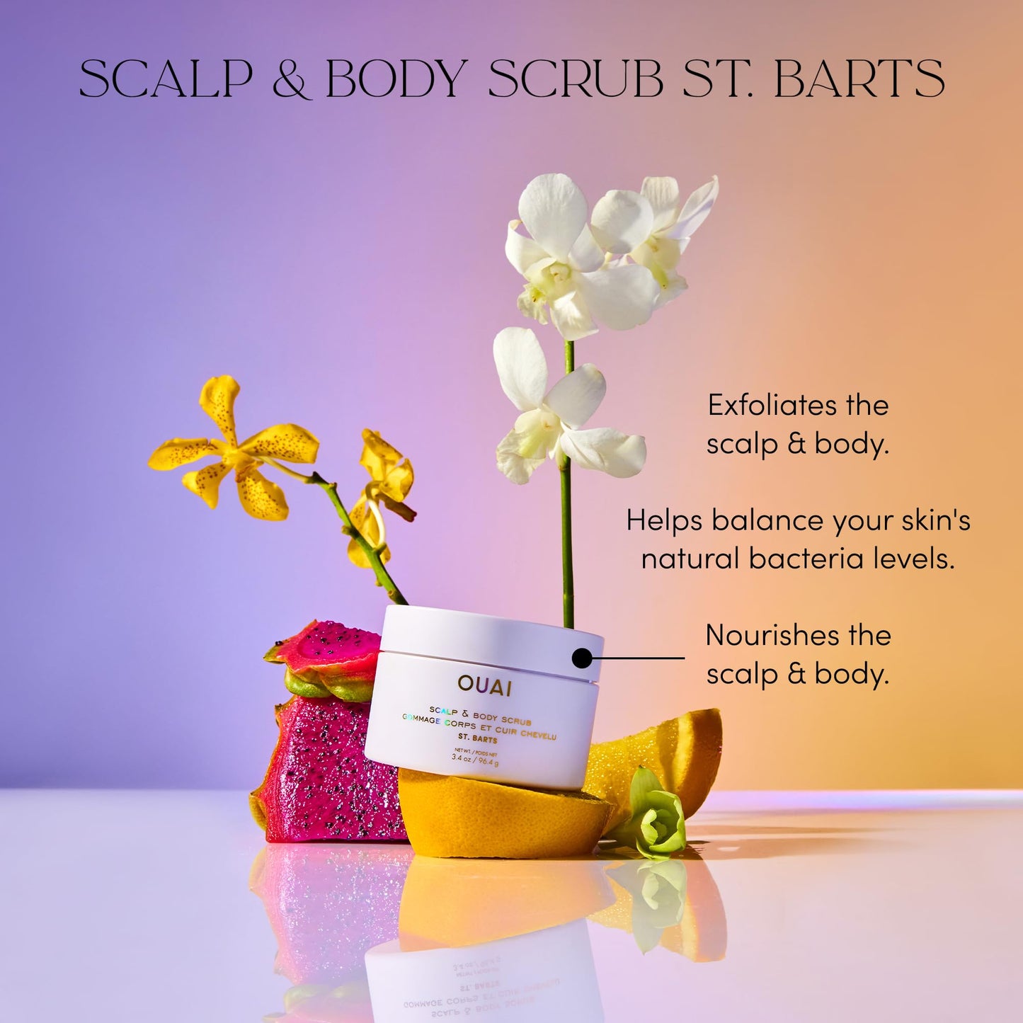 OUAI Scalp & Body Scrub, St. Barts Travel Size - Exfoliating Body Scrub with Sugar & Coconut Oil Blend for Smooth, Moisturized Skin - Gentle Scalp Exfoliator for Removing Product Build Up (3.4 oz) - Maple Wellness Supplements