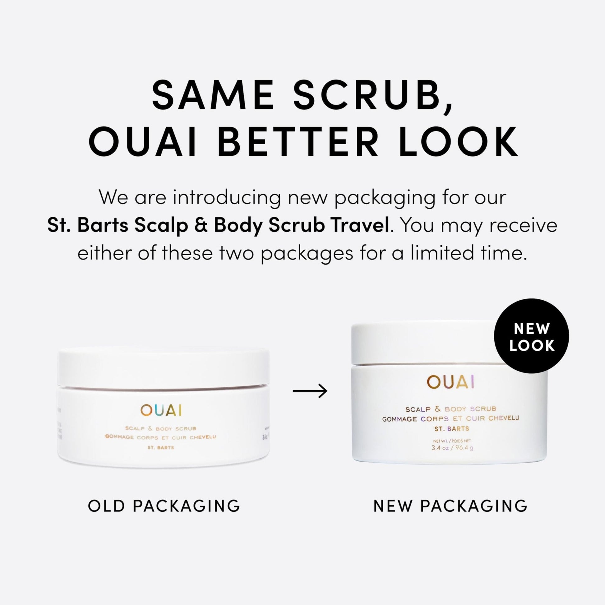 OUAI Scalp & Body Scrub, St. Barts Travel Size - Exfoliating Body Scrub with Sugar & Coconut Oil Blend for Smooth, Moisturized Skin - Gentle Scalp Exfoliator for Removing Product Build Up (3.4 oz) - Maple Wellness Supplements