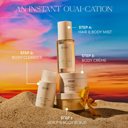 OUAI Scalp & Body Scrub, St. Barts Travel Size - Exfoliating Body Scrub with Sugar & Coconut Oil Blend for Smooth, Moisturized Skin - Gentle Scalp Exfoliator for Removing Product Build Up (3.4 oz) - Maple Wellness Supplements