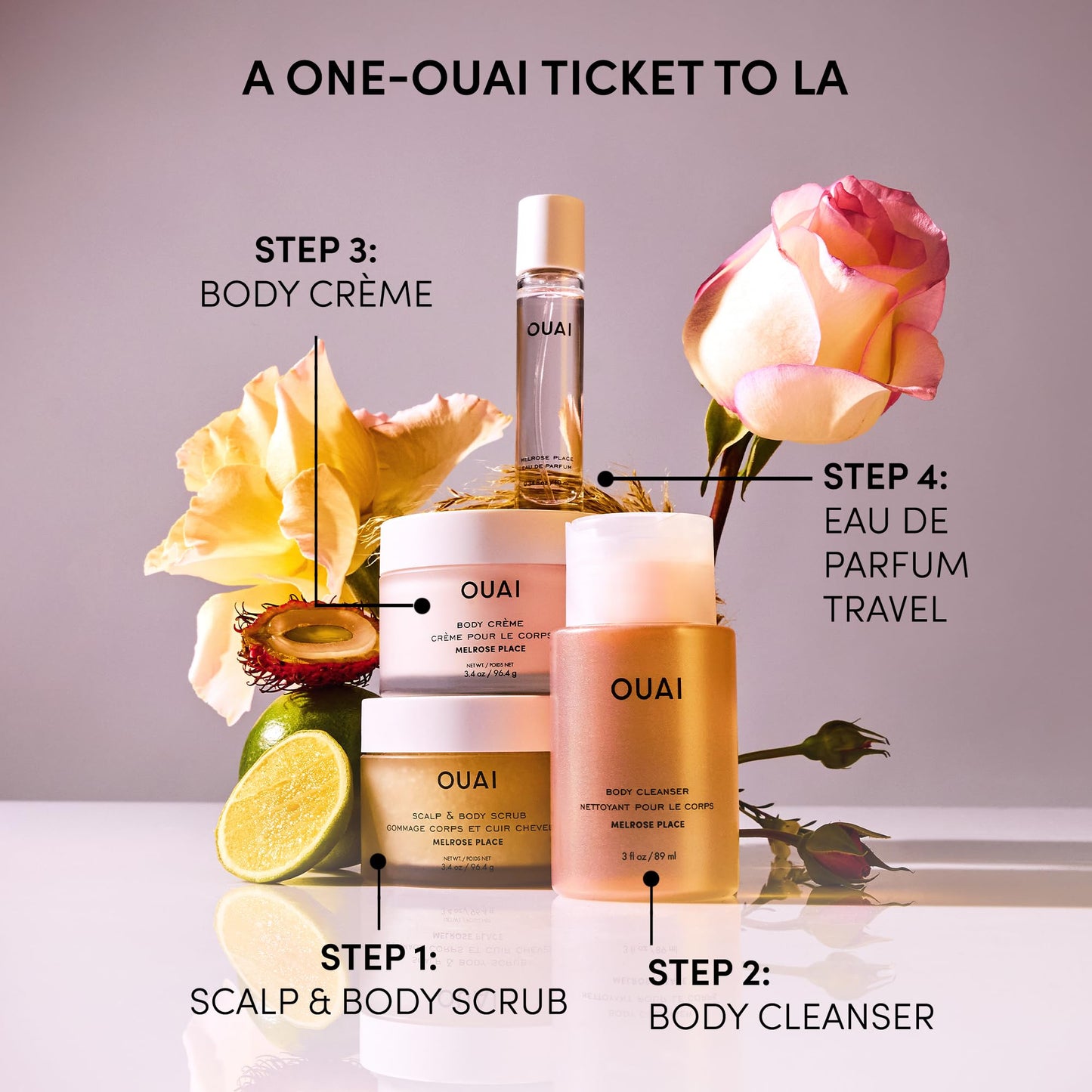 OUAI Scalp & Body Scrub Travel Size, Melrose Place - Exfoliating Body Scrub with Sugar & Coconut Oil Blend for Smooth, Moisturized Skin - Gentle for Removing Product Build Up (3.4 Oz) - Maple Wellness Supplements