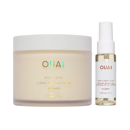 OUAI St. Barts Hair & Body Gift Set - Tropical-Scented Body Care for Women & Men - Includes Full Size Hydrating Body Cream & Deluxe Hair and Body Mist (2 Count) - Maple Wellness Supplements