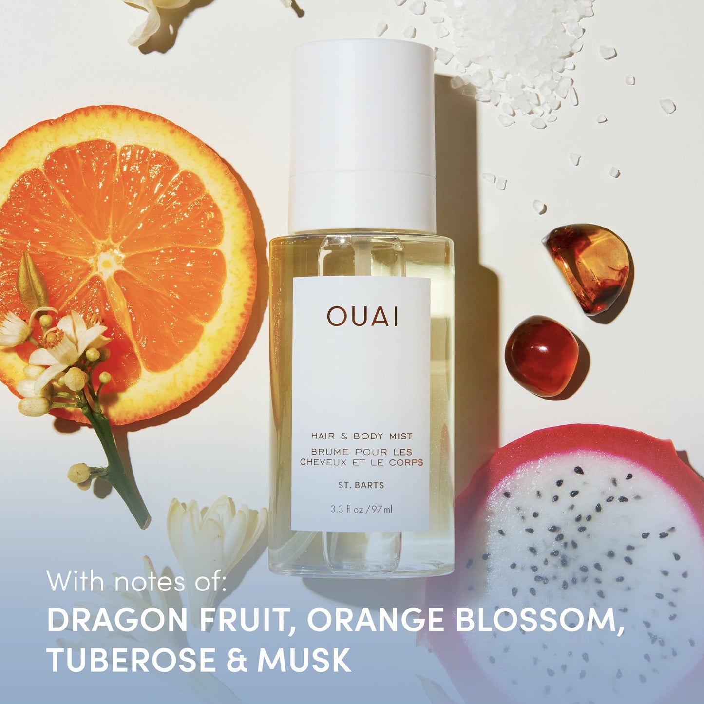 OUAI St. Barts Travel Bundle - Includes Travel Size Scalp & Body Scrub, Foaming Shower Gel, Hydrating Cream, and Hair & Body Mist (4 Count, 3.4 Oz/3.4 Oz/3 Oz/3.3 Oz) - Maple Wellness Supplements