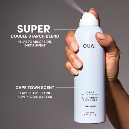 OUAI Super Travel Size Dry Shampoo - Volumizing Dry Shampoo - Absorbs Oil, Dirt & Sweat - Blends Seamlessly into Hair with Zero Residue & Enriched with a Long-Lasting Scent - Cape Town (2 oz) - Maple Wellness Supplements