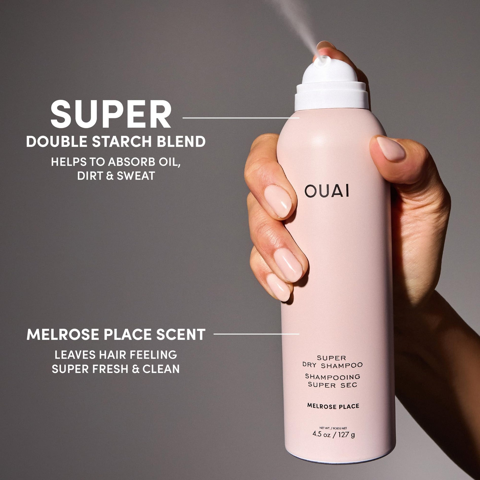 OUAI Super Travel Size Dry Shampoo - Volumizing Dry Shampoo - Absorbs Oil, Dirt & Sweat - Blends Seamlessly into Hair with Zero Residue & Enriched with a Long-Lasting Scent - Melrose Place (2 oz) - Maple Wellness Supplements