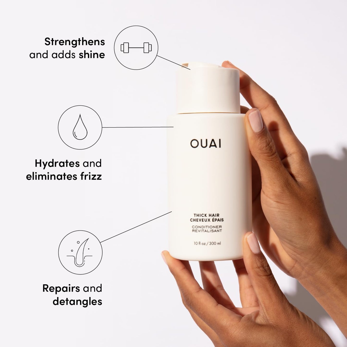 OUAI Thick Hair Shampoo and Conditioner Set - Sulfate Free Shampoo and Conditioner for Thick Hair Care - Moisturizes, Strengthens & Fights Frizz - Made with Keratin & Shea Butter (10 Fl Oz) - Maple Wellness Supplements