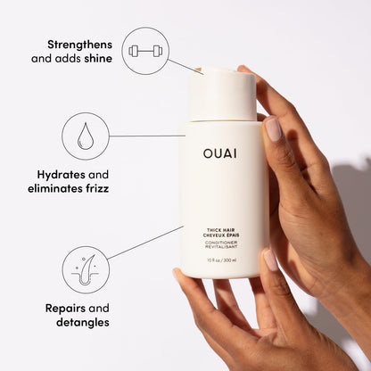 OUAI Thick Hair Shampoo and Conditioner Set - Sulfate Free Shampoo and Conditioner for Thick Hair Care - Moisturizes, Strengthens & Fights Frizz - Made with Keratin & Shea Butter (10 Fl Oz) - Maple Wellness Supplements