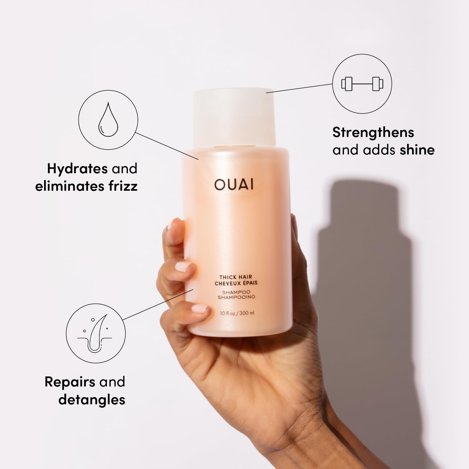 OUAI Thick Hair Shampoo and Conditioner Set - Sulfate Free Shampoo and Conditioner for Thick Hair Care - Moisturizes, Strengthens & Fights Frizz - Made with Keratin & Shea Butter (10 Fl Oz) - Maple Wellness Supplements