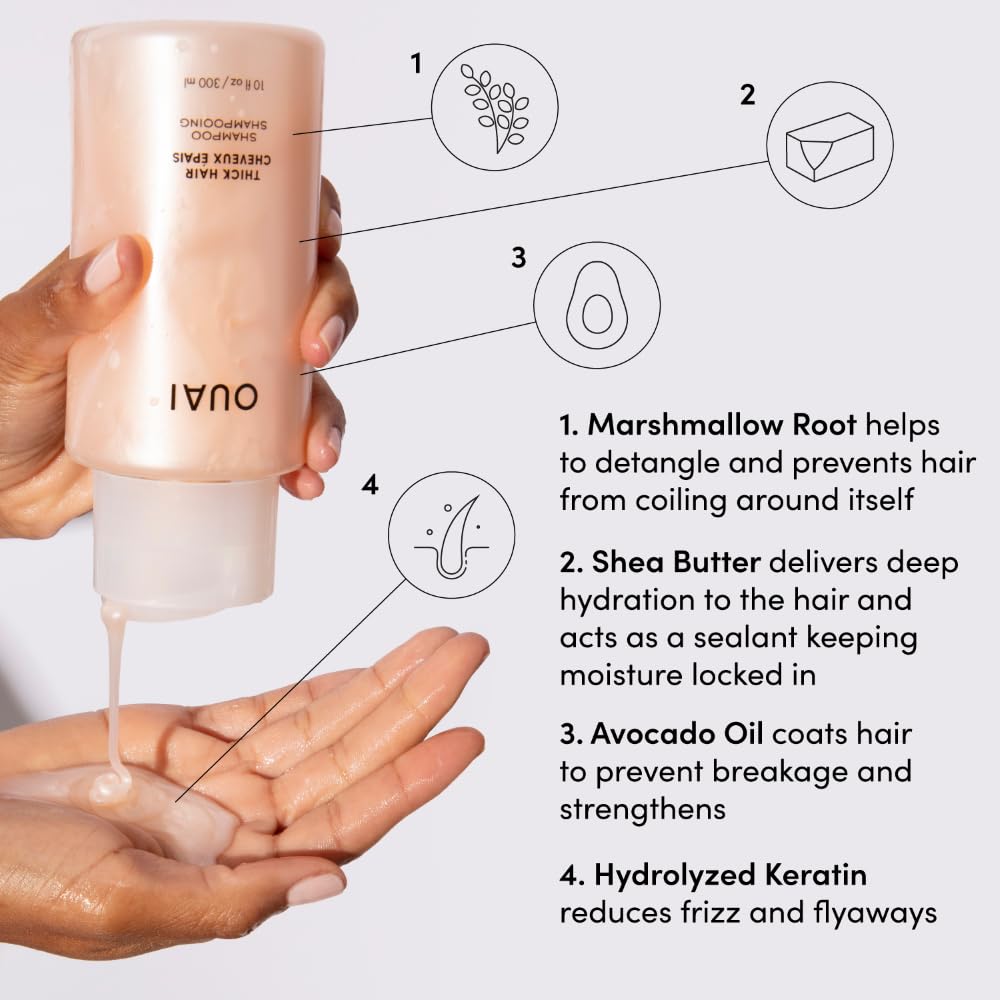 OUAI Thick Hair Shampoo & Conditioner Set, Travel Size - Moisturizing Shampoo & Conditioner - With Keratin, Marshmallow Root, Shea Butter & Avocado Oil - Sulfate, Paraben & Phthalate Free (3 Oz) - Maple Wellness Supplements