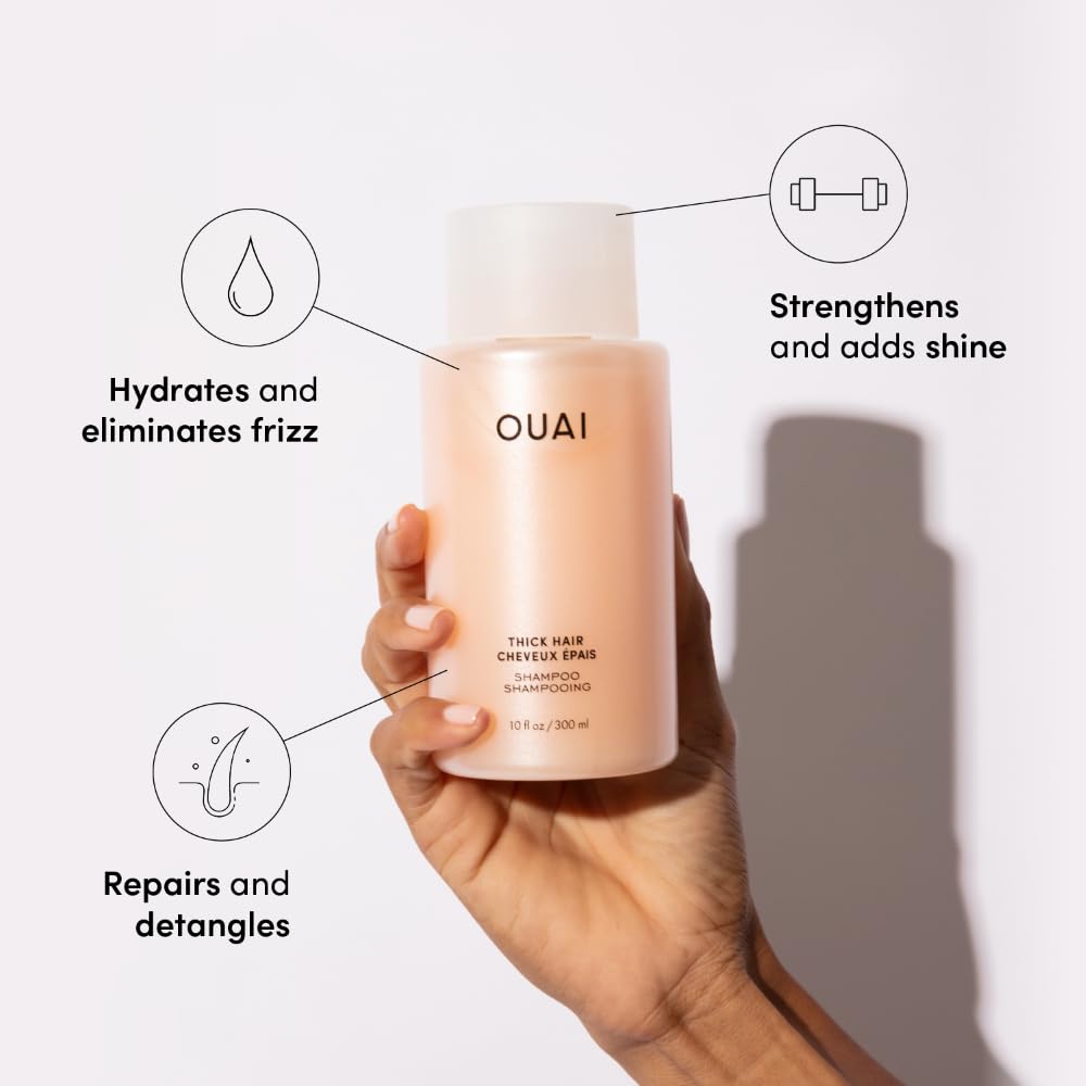 OUAI Thick Hair Shampoo & Conditioner Set, Travel Size - Moisturizing Shampoo & Conditioner - With Keratin, Marshmallow Root, Shea Butter & Avocado Oil - Sulfate, Paraben & Phthalate Free (3 Oz) - Maple Wellness Supplements