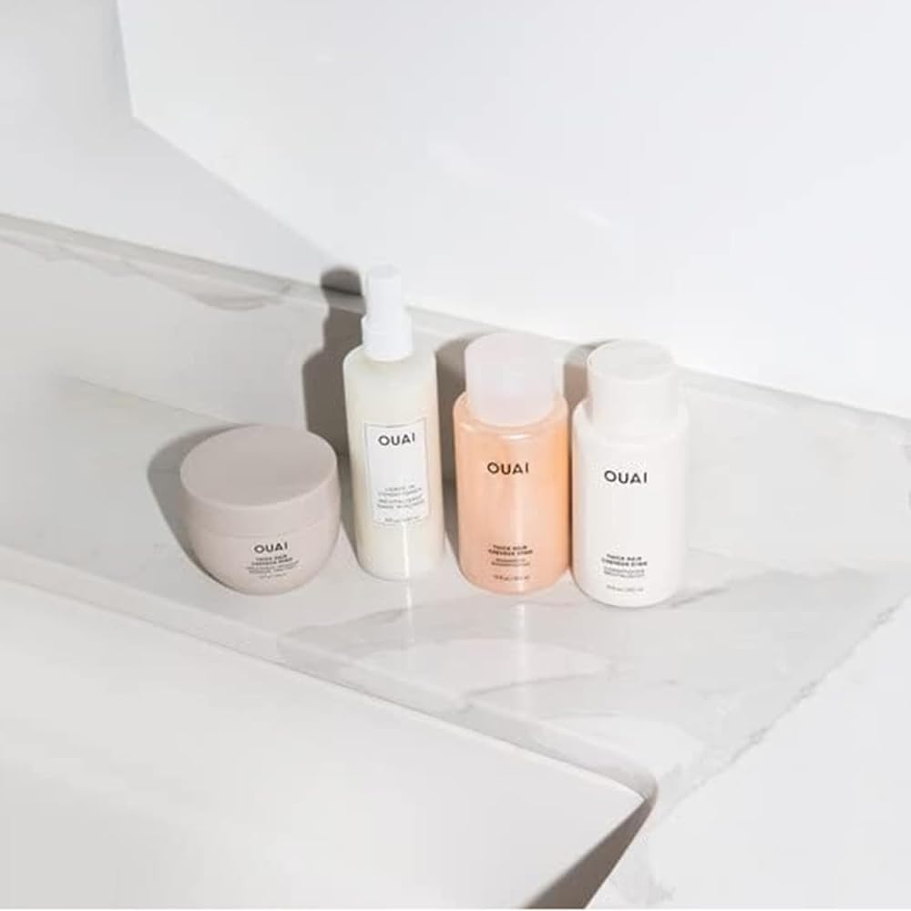 OUAI Thick Hair Shampoo & Conditioner Set, Travel Size - Moisturizing Shampoo & Conditioner - With Keratin, Marshmallow Root, Shea Butter & Avocado Oil - Sulfate, Paraben & Phthalate Free (3 Oz) - Maple Wellness Supplements