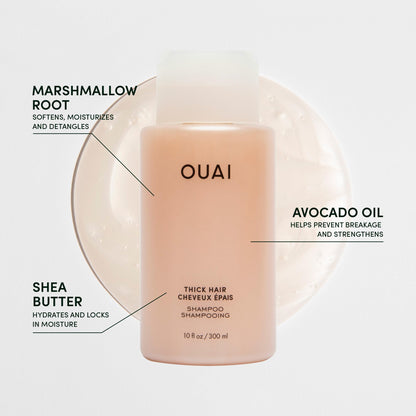 OUAI Thick Shampoo Travel Size - Moisturizing Shampoo with Keratin, Marshmallow Root, Shea Butter, Avocado Oil for Thick Hair - Strengthens & Hydrates - Paraben & Sulfate Free (3 Fl Oz) - Maple Wellness Supplements