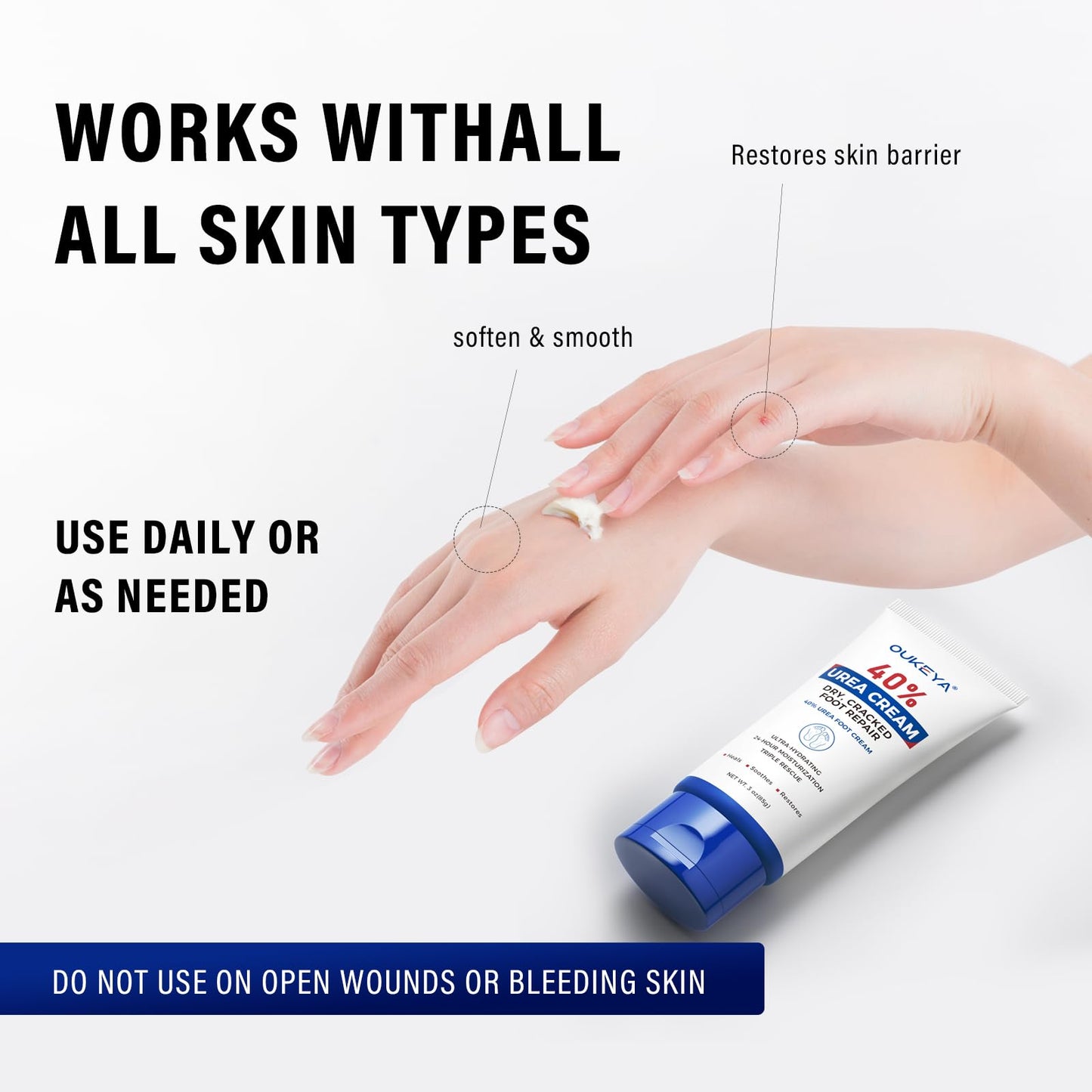 OUKEYA Urea Cream 40 Percent Tube 3 Oz, Foot & Hand Cream for Dry Cracked, 40 per Urea Lotion for Feet Maximum Strength - Maple Wellness Supplements