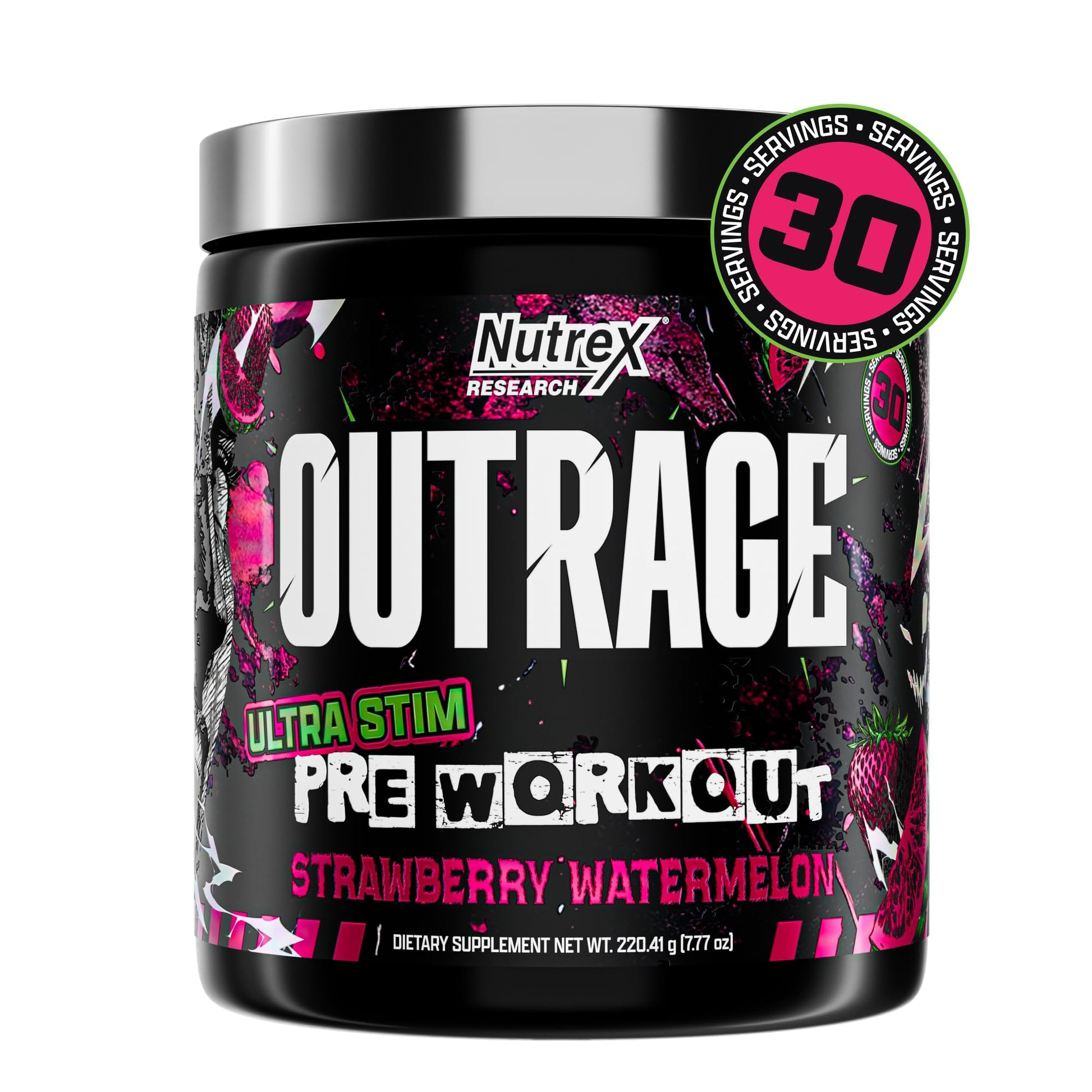 Outrage Ultra HIGH STIM Pre-Workout Powder for Men | 400mg Caffeine, L-Citrulline, Beta-Alanine, Creatine | Extreme Energy, Focus, Strength & Endurance - Maple Wellness Supplements