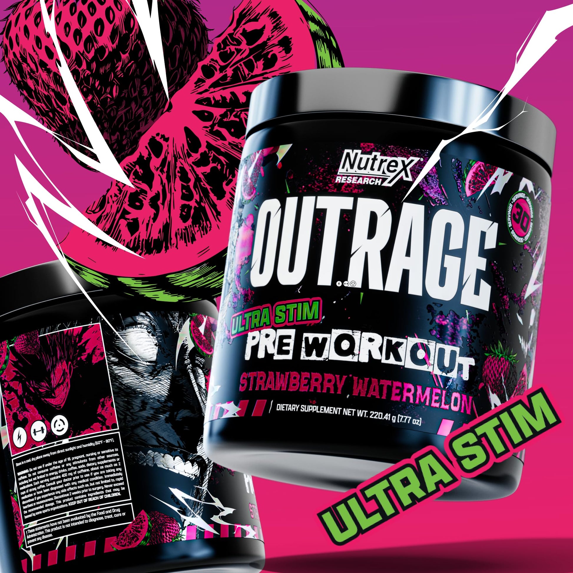 Outrage Ultra HIGH STIM Pre-Workout Powder for Men | 400mg Caffeine, L-Citrulline, Beta-Alanine, Creatine | Extreme Energy, Focus, Strength & Endurance - Maple Wellness Supplements