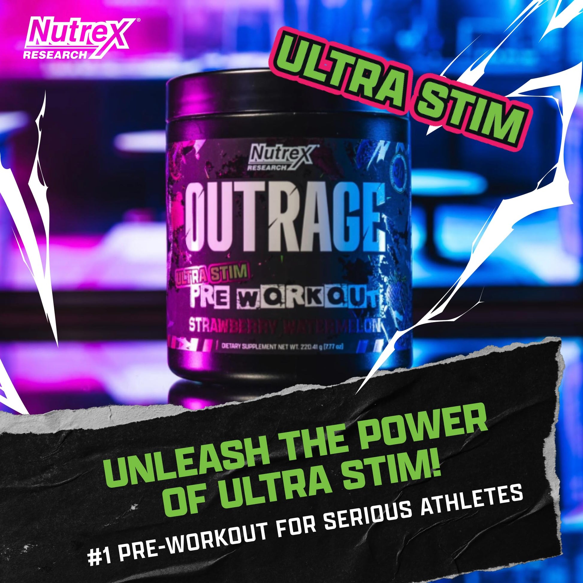 Outrage Ultra HIGH STIM Pre-Workout Powder for Men | 400mg Caffeine, L-Citrulline, Beta-Alanine, Creatine | Extreme Energy, Focus, Strength & Endurance - Maple Wellness Supplements
