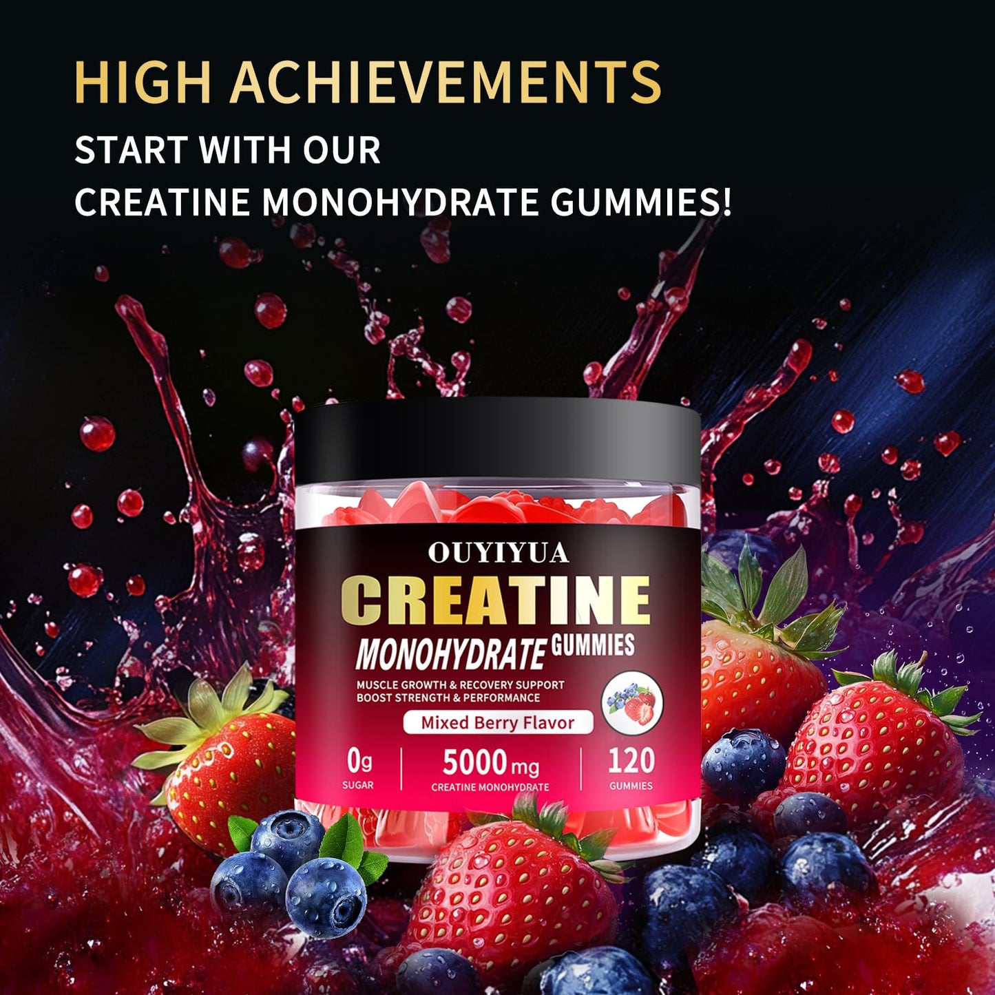 OUYIYUA Creatine Monohydrate Gummies 5000mg for Men & Women - Sugar Free Pre-Workout Supplement, Chewables for Muscle Strength, Muscle Builder - Maple Wellness Supplements