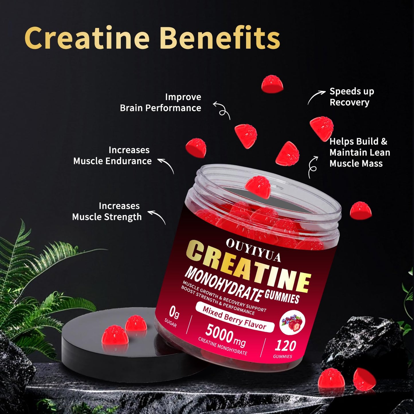 OUYIYUA Creatine Monohydrate Gummies 5000mg for Men & Women - Sugar Free Pre-Workout Supplement, Chewables for Muscle Strength, Muscle Builder, Energy Boost, - Maple Wellness Supplements