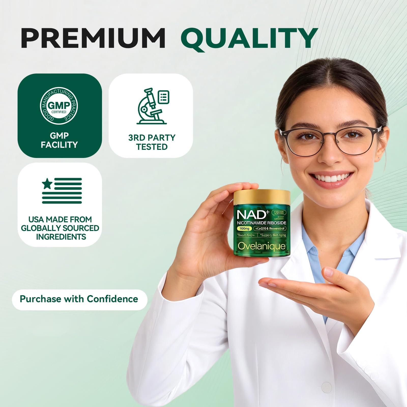 Ovelanique NAD Supplement with Nicotinamide Riboside & Resveratrol |NMNH Supplement Alternative| NAD+ Complex with Quercetin Phytosome & CoQ10 | Liposomal Delivery,120 Capsules(Packaging May Vary) - Maple Wellness Supplements
