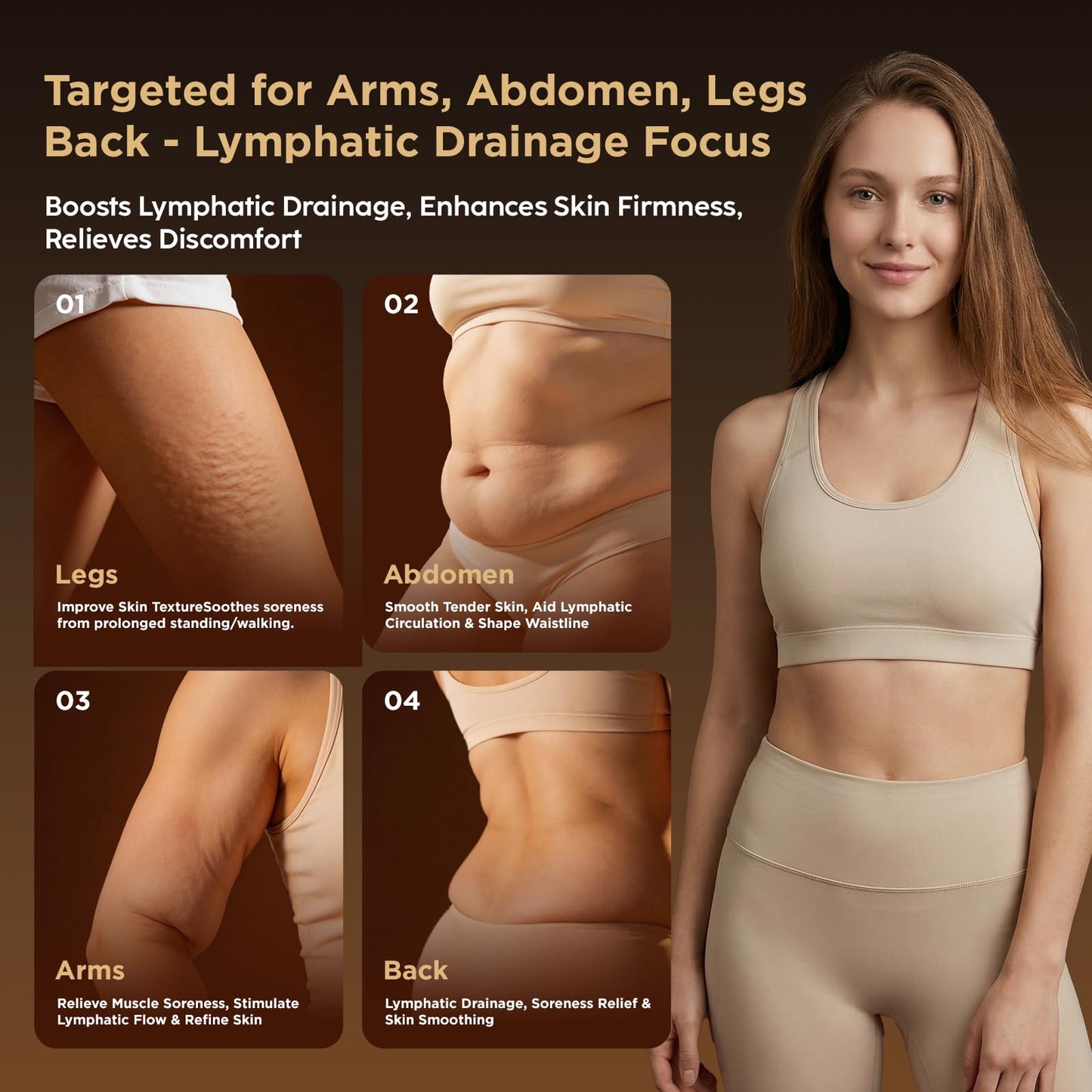 OVGIAP Lymphatic Drainage Massager & Anti-Cellulite Massage Tool, Body Sculpting Device for Legs, Arms & Stomach, Supports Smoother Skin, with Gentle Warming & Vibration - Gold - Maple Wellness Supplements