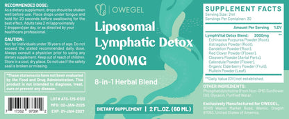owegel Liposomal Lymphatic Drainage Drops 2000mg – Immune & Lymph System Support – Lymphatic Detox and Cleanse with Echinacea, Red Clover, Dandelion & Cleavers – Sugar-Free, Alcohol-Free – 2 FL OZ - Maple Wellness Supplements
