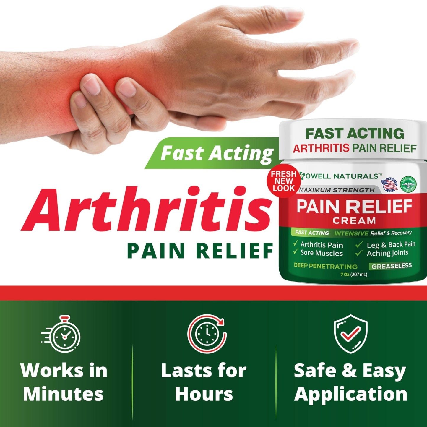 Owell Naturals Deep Penetrating Pain Relief Cream, Maximum Strength Formula for Joints & Muscles, Lower Back, Knees, Hands, Legs, Ankle – Fast Acting Comfort, 7 oz - Maple Wellness Supplements