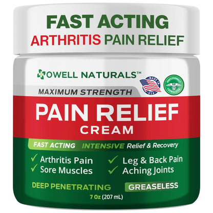 Owell Naturals Deep Penetrating Pain Relief Cream, Maximum Strength Formula for Joints & Muscles, Lower Back, Knees, Hands, Legs, Ankle – Fast Acting Comfort, 7 oz - Maple Wellness Supplements