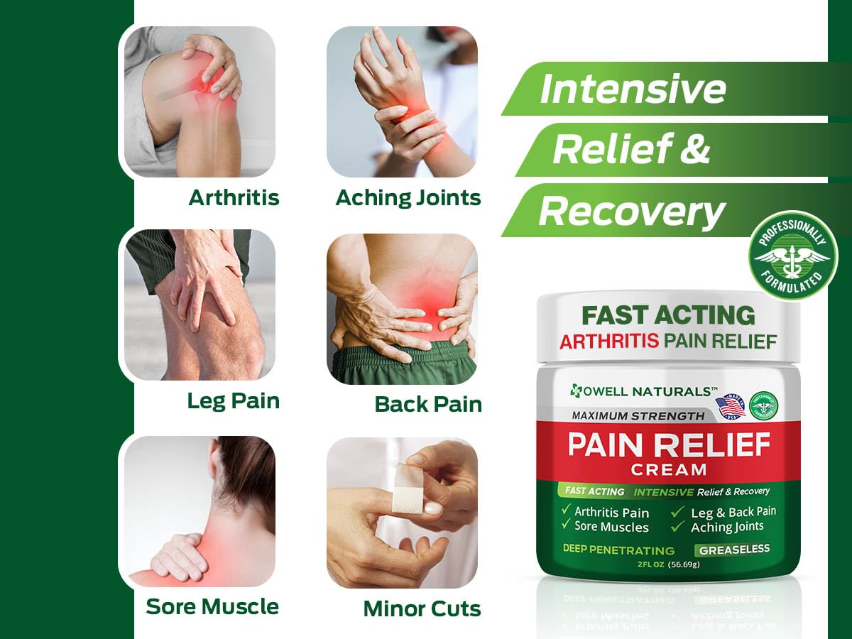 Owell Naturals Deep Penetrating Pain Relief Cream, Maximum Strength Formula for Joints & Muscles, Lower Back, Knees, Hands, Legs, Ankle – Fast Acting Comfort, 7 oz - Maple Wellness Supplements