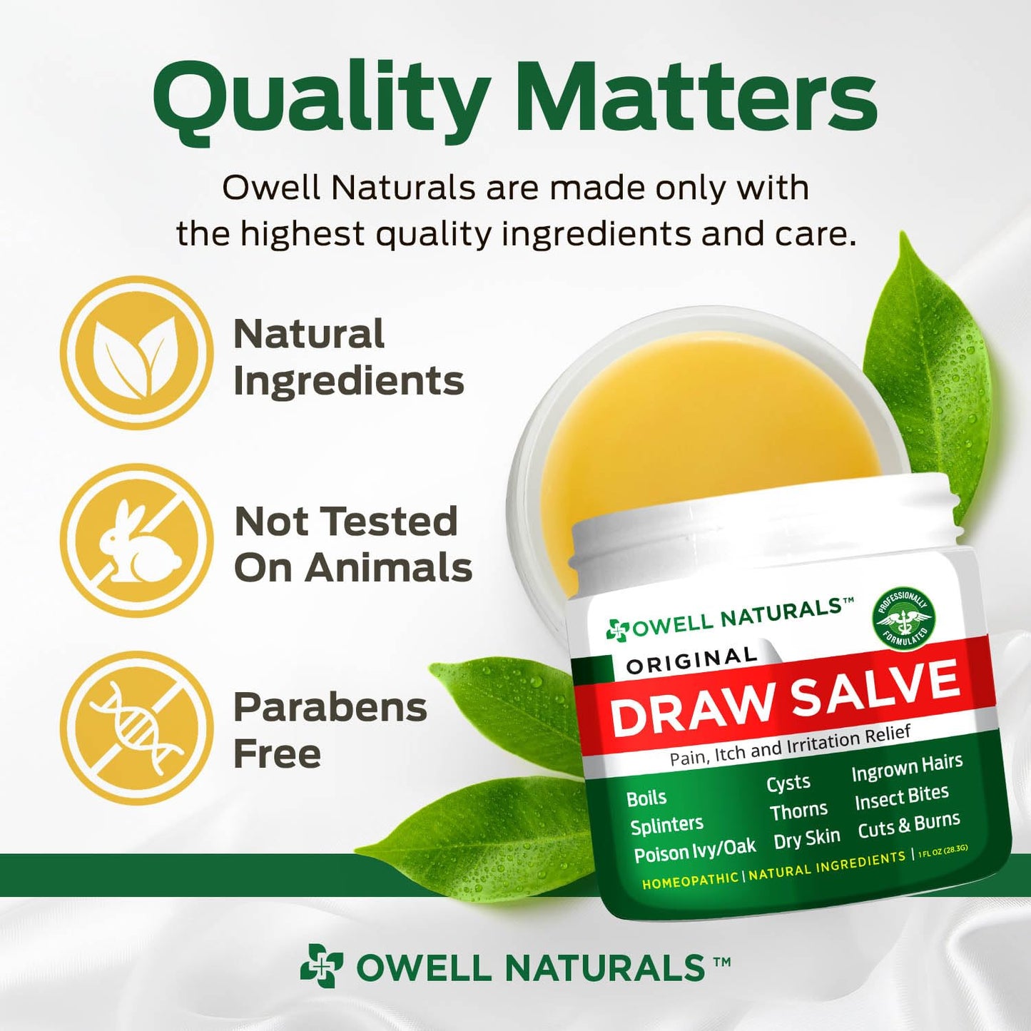 OWELL Naturals Drawing Salve Ointment for Boil & Cyst Removal, Deep Ingrown Hair, Splinter Remover, Bug Spider Bites, Bee Sting, Mosquito Itching, Poison Ivy - Maple Wellness Supplements