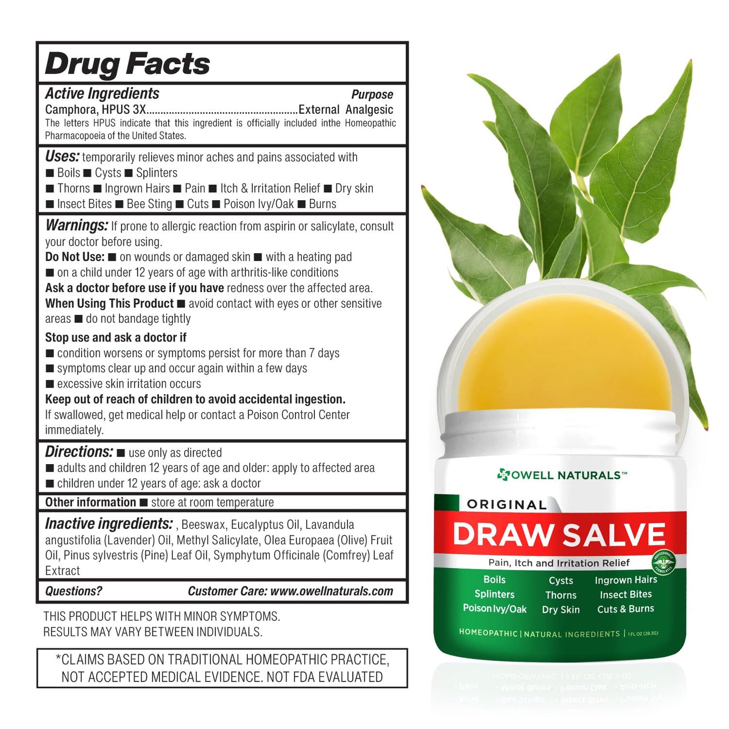OWELL Naturals Drawing Salve Ointment for Boil & Cyst Removal, Deep Ingrown Hair, Splinter Remover, Bug Spider Bites, Bee Sting, Mosquito Itching, Poison Ivy - Maple Wellness Supplements