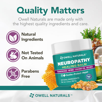 Owell Naturals Neuropathy Balm for Feet, Muscles & Joints – Long Lasting Comfort Formula with Frankincense, Myrrh, Coconut Oil, Beeswax – Fast Absorbing Botanical Skin Care, 2 oz - Maple Wellness Supplements