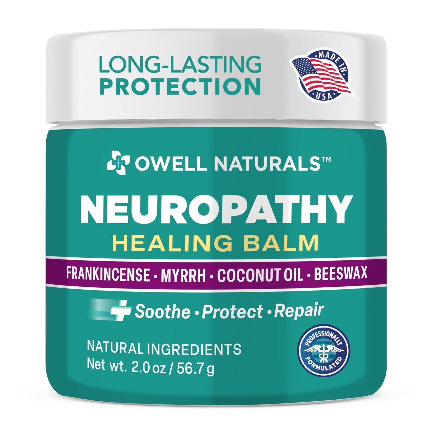 Owell Naturals Neuropathy Balm for Feet, Muscles & Joints – Long Lasting Comfort Formula with Frankincense, Myrrh, Coconut Oil, Beeswax – Fast Absorbing Botanical Skin Care, 2 oz - Maple Wellness Supplements