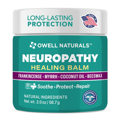Owell Naturals Neuropathy Balm for Feet, Muscles & Joints – Long Lasting Comfort Formula with Frankincense, Myrrh, Coconut Oil, Beeswax – Fast Absorbing Botanical Skin Care, 2 oz - Maple Wellness Supplements