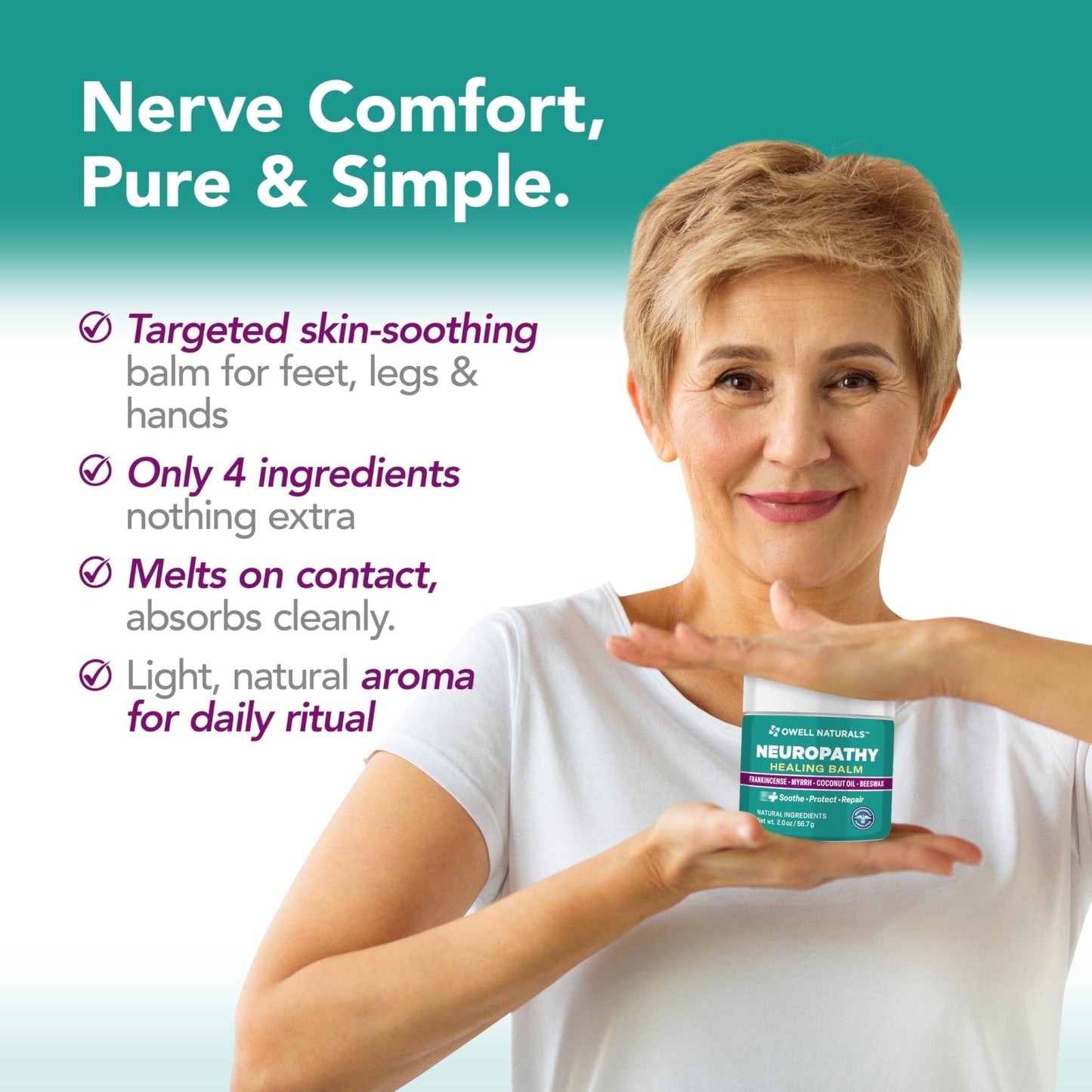 Owell Naturals Neuropathy Balm for Feet, Muscles & Joints – Long Lasting Comfort Formula with Frankincense, Myrrh, Coconut Oil, Beeswax – Fast Absorbing Botanical Skin Care, 2 oz - Maple Wellness Supplements