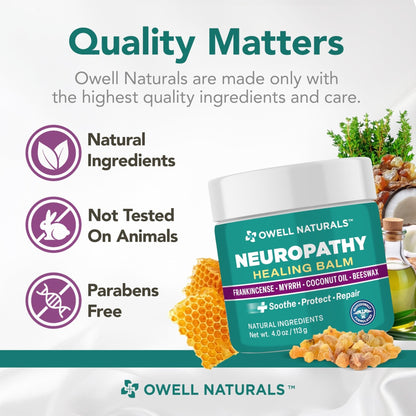 OWELL NATURALS Neuropathy Healing Balm, Fast Acting, with Frankincense, Myrrh, Coconut Oil & Beeswax, Natural Ingredients – Soothe, Protect & Repair, 4 oz (Pack of 1) - Maple Wellness Supplements
