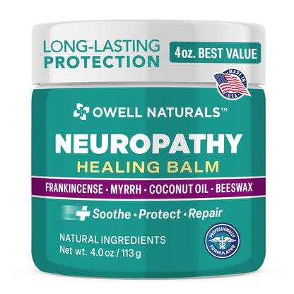 OWELL NATURALS Neuropathy Healing Balm, Fast Acting, with Frankincense, Myrrh, Coconut Oil & Beeswax, Natural Ingredients – Soothe, Protect & Repair, 4 oz (Pack of 1) - Maple Wellness Supplements
