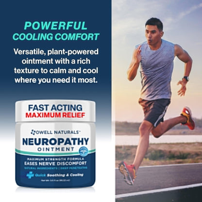 Owell Naturals Neuropathy Nerve Ointment for Feet, Fingers, Hands, Toes, Back, Legs & Arms - Fast-Acting Formula, Max Strength, Cooling Effect, 3.5 Fl Oz - Maple Wellness Supplements