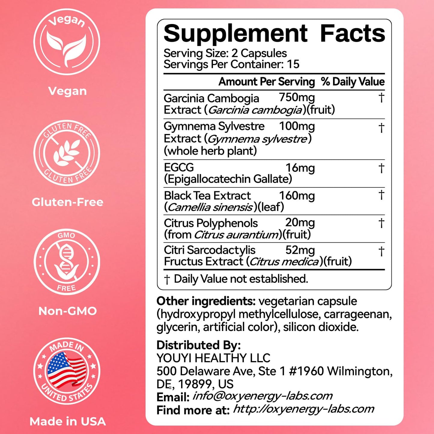 OxyEnergy Calorie Blocker 6-in-1 Natural Supplement for Women & Men, with Garcinia Cambogia,Gymnema Sylvestre & Bergamot,Boosts Metabolism, - Maple Wellness Supplements