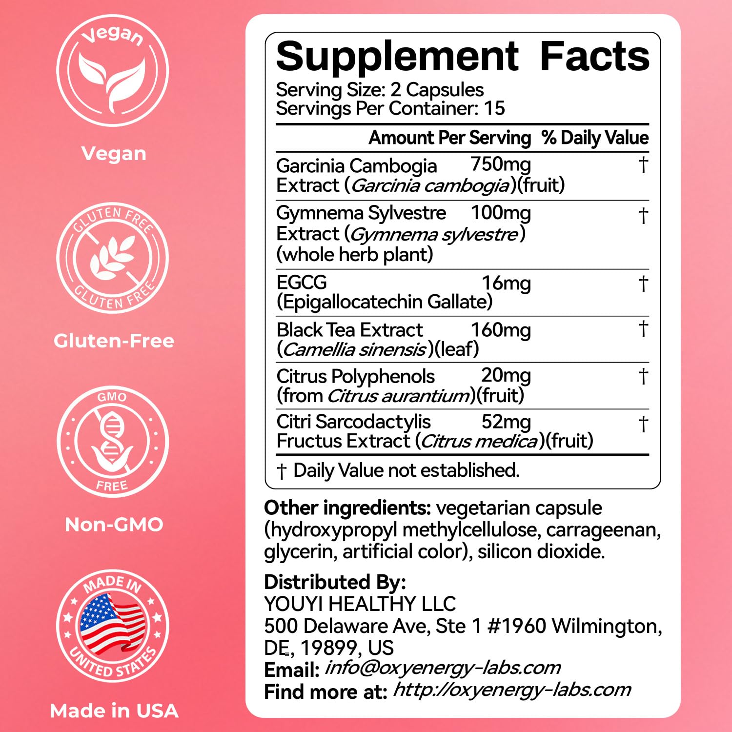 OxyEnergy Calorie Blocker 6-in-1 Natural Supplement for Women & Men, with Garcinia Cambogia,Gymnema Sylvestre & Bergamot,Boosts Metabolism, - Maple Wellness Supplements