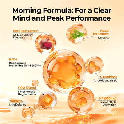 OxyEnergy NAD Supplement 1550 mg-Daytime Nicotinamide Riboside + Nighttime L-Tryptophan with Resveratrol, Glutathione, PQQ, 24-Hour Nonstop Energy, Anti-Aging & Cellular Renewal, 28 Packets - Maple Wellness Supplements