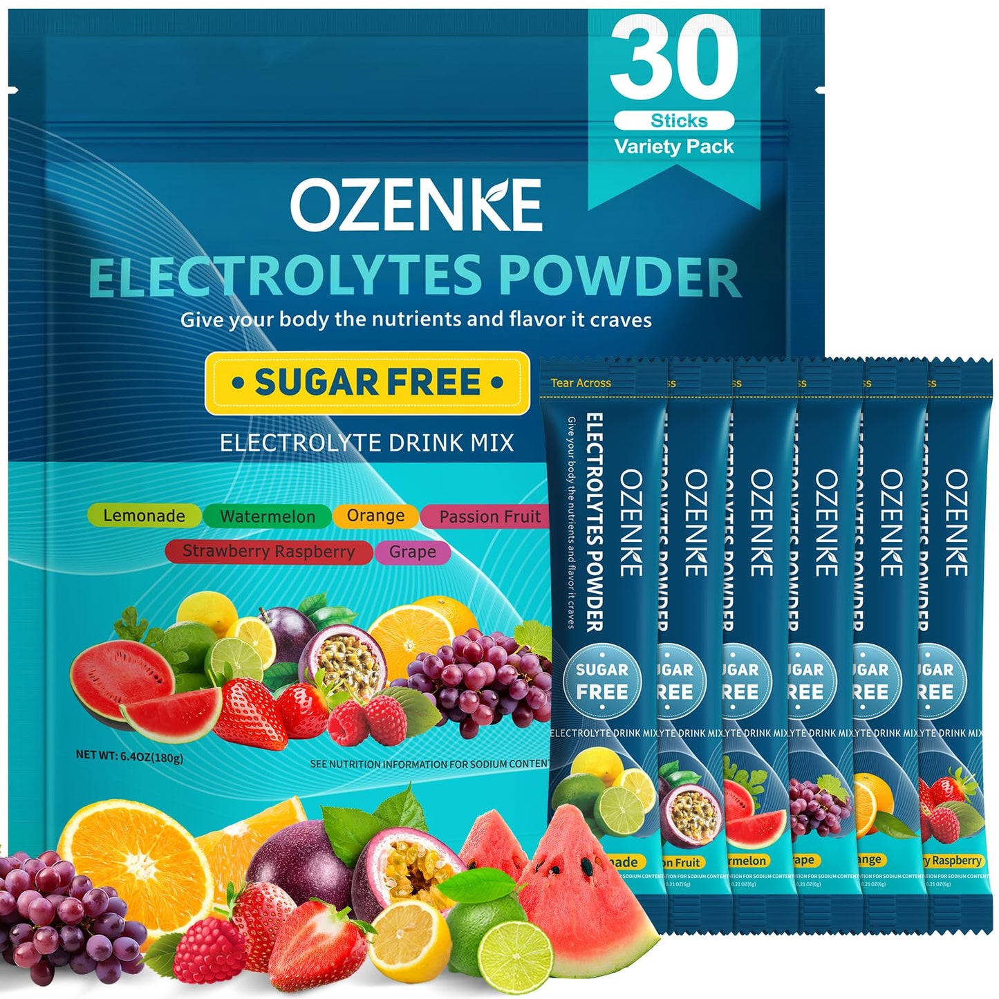OZENKE Electrolytes Powder Packets, 30 Sticks Hydration Packets Sugar Free, Electrolyte Drink Mix Travel Electrolyte Packets - Maple Wellness Supplements