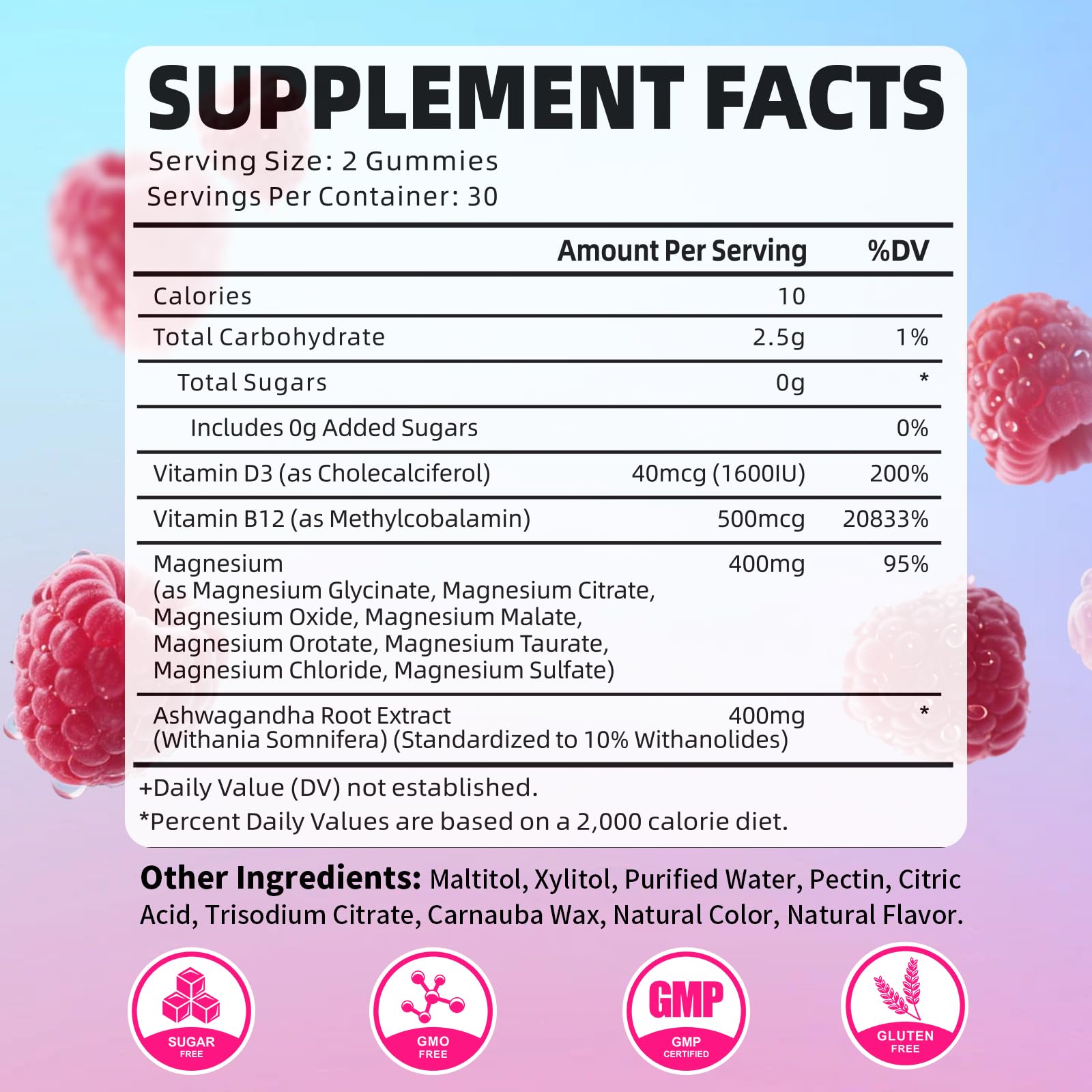 Pack of 2 Magnesium Complex Gummies 400mg, Magnesium Glycinate, Malate, Citrate, Taurate, Oxide & More | w/Ashwagandha Extract, D3 & B12 for Calm, Zzz, Relaxation, Raspberry Flavor, 120 Count - Maple Wellness Supplements