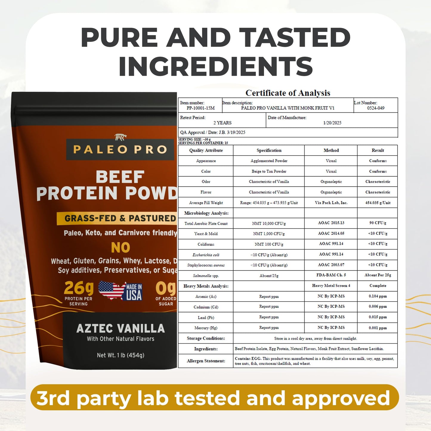 Paleo Pro 26G Beef Protein Powder - Grass Fed Protein Powder Isolate - Pure Animal Based Pastured & Cage-Free | Dairy & Gluten Free, Natural & Clean Proteins for Paleo & Keto - 15 Days Supply Vanilla - Maple Wellness Supplements