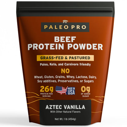 Paleo Pro 26G Beef Protein Powder - Grass Fed Protein Powder Isolate - Pure Animal Based Pastured & Cage-Free | Dairy & Gluten Free, Natural & Clean Proteins for Paleo & Keto - 15 Days Supply Vanilla - Maple Wellness Supplements